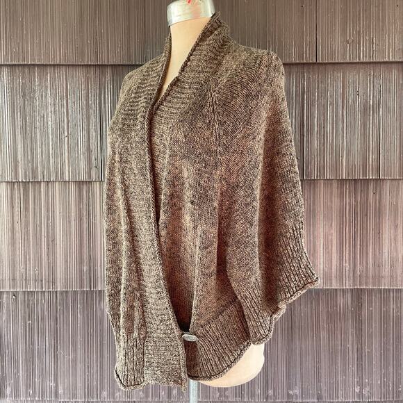 🔥Soft Surroundings Cotton Blend Brown Knitted Wrap Poncho Sweater Cardigan L-XL - Picture 2 of 13